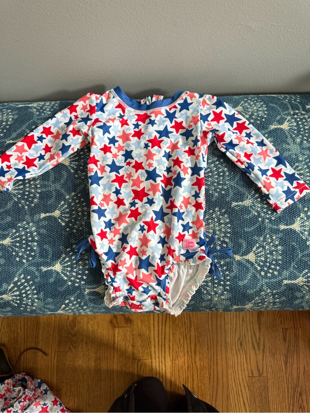 Ruffle Butts Red, Blue & White Star Long-Sleeve One-Piece Swimsuit